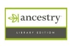 Ancestry Library Edition logo, featuring a green tree-like symbol and the word 'ancestry' in green, with 'LIBRARY EDITION'