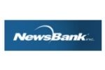 NewsBank logo, a blue rectangle with white text and a curved white line above the text.