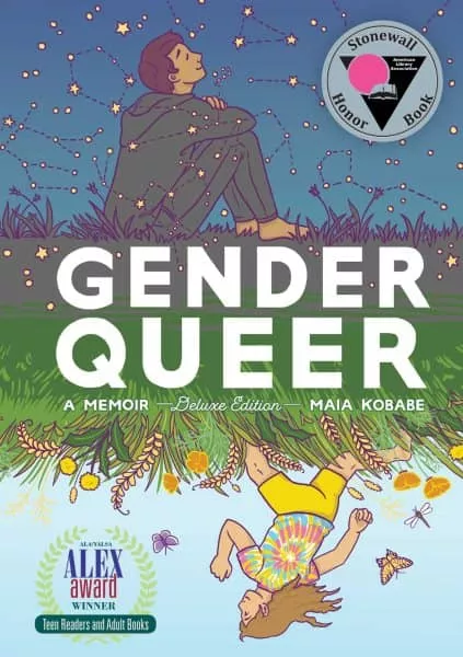 Cover of Gender Queer: A Memoir, Deluxe Edition by Maia Kobabe, featuring a person looking at stars and another person