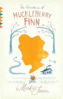 Cover of "The Adventures of Huckleberry Finn" by Mark Twain, featuring an orange silhouette of a boy's profile.
