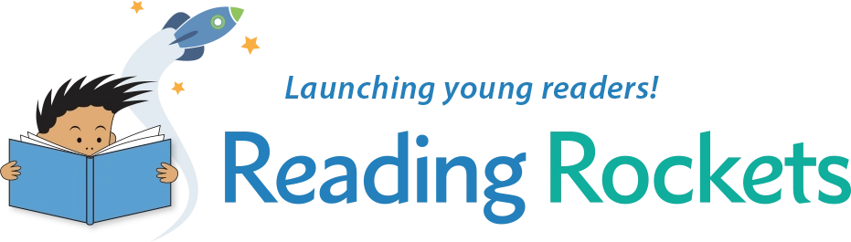 Illustration of a child reading a book with a rocket launching behind them. Text reads "Launching young readers! Reading