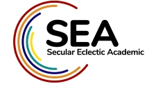 Secular Eclectic Academic (SEA) logo with colorful concentric arcs.
